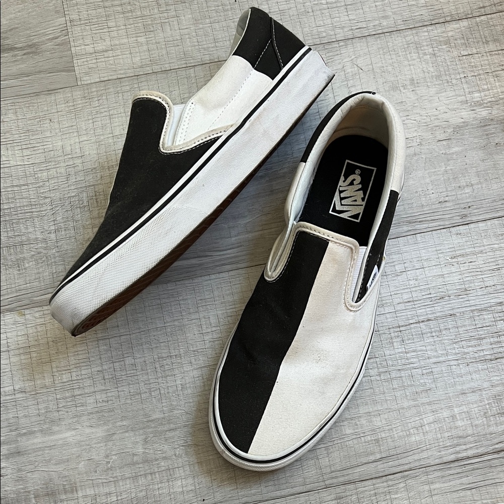 Vans Men's Black and White Slip-On Shoes